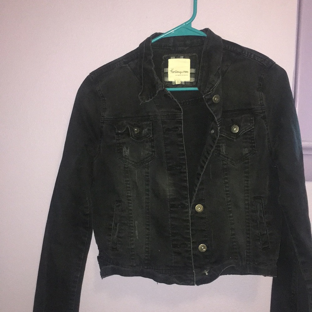 Distressed Black Heritage Jean Jacket
